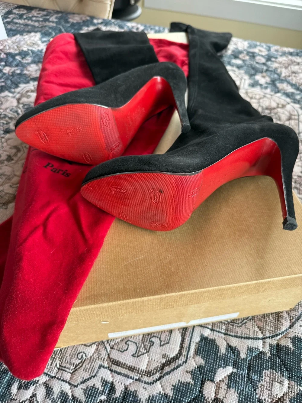 Christian Louboutin Black Over-the-Knee Suede Stiletto Boots